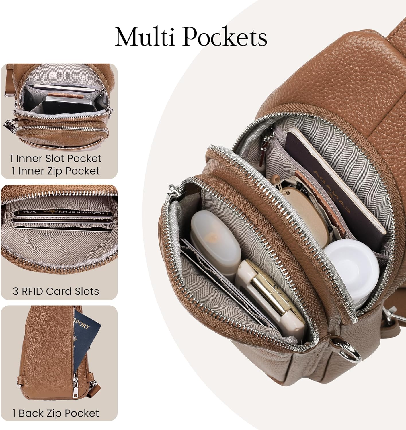 befen Genuine Leather Sling Bag for Women Anti-Theft Crossbody Chest Bags Fanny Packs for Travel with RFID Card Slots