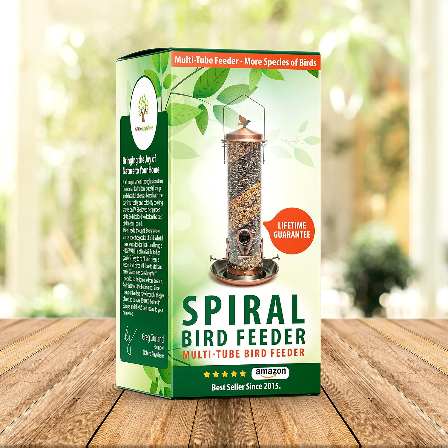Nature Anywhere Copper Colored Spiral Bird Feeder with Double Feeders for Outside. Fits Pole and House Hooks. Includes Free Funnel. Feed Large and Small Birds Like Cardinal, Woodpecker & Finch.
