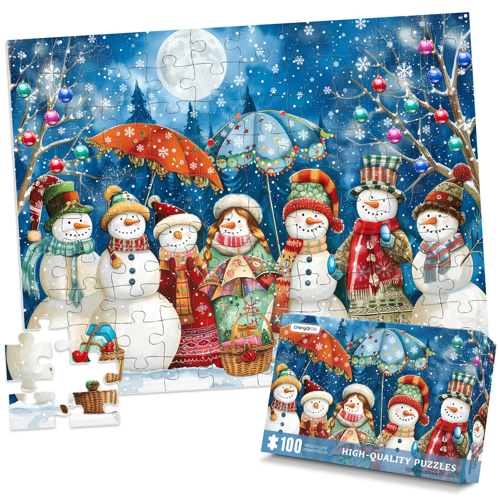 Christmas 100 Pieces Puzzles for Kids-Snowman Puzzle 100 Piece Puzzle for Adults Jigsaw Puzzles for Seniors, Kids Christmas Holiday