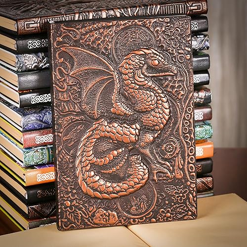 Miniatura 6 de Diario sin forro  Patrón de arte en relieve 3D de bronce dragón, cuaderno de tapa dura en blanco, cuaderno de bocetos A5, 8.4 x 5.7 pulgadas (100