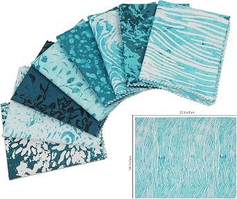 Soimoi 8 Pc Fat Quarter Bundle- Batik Print 18x 22 DIY Patchwork- 100% Cotton Pre-Cut Quilting Fabric Medium Blue