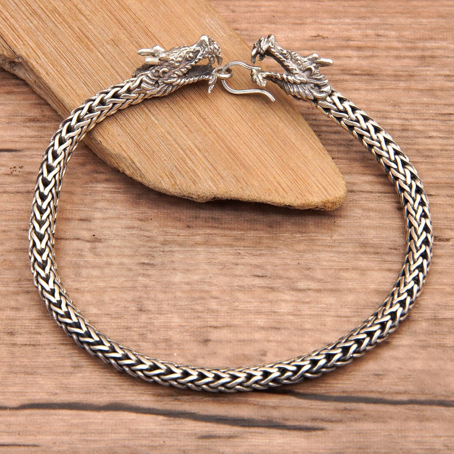 NOVICA No Stone .925 Sterling Silver Men's Chain Bracelet 'Basuki Couple'