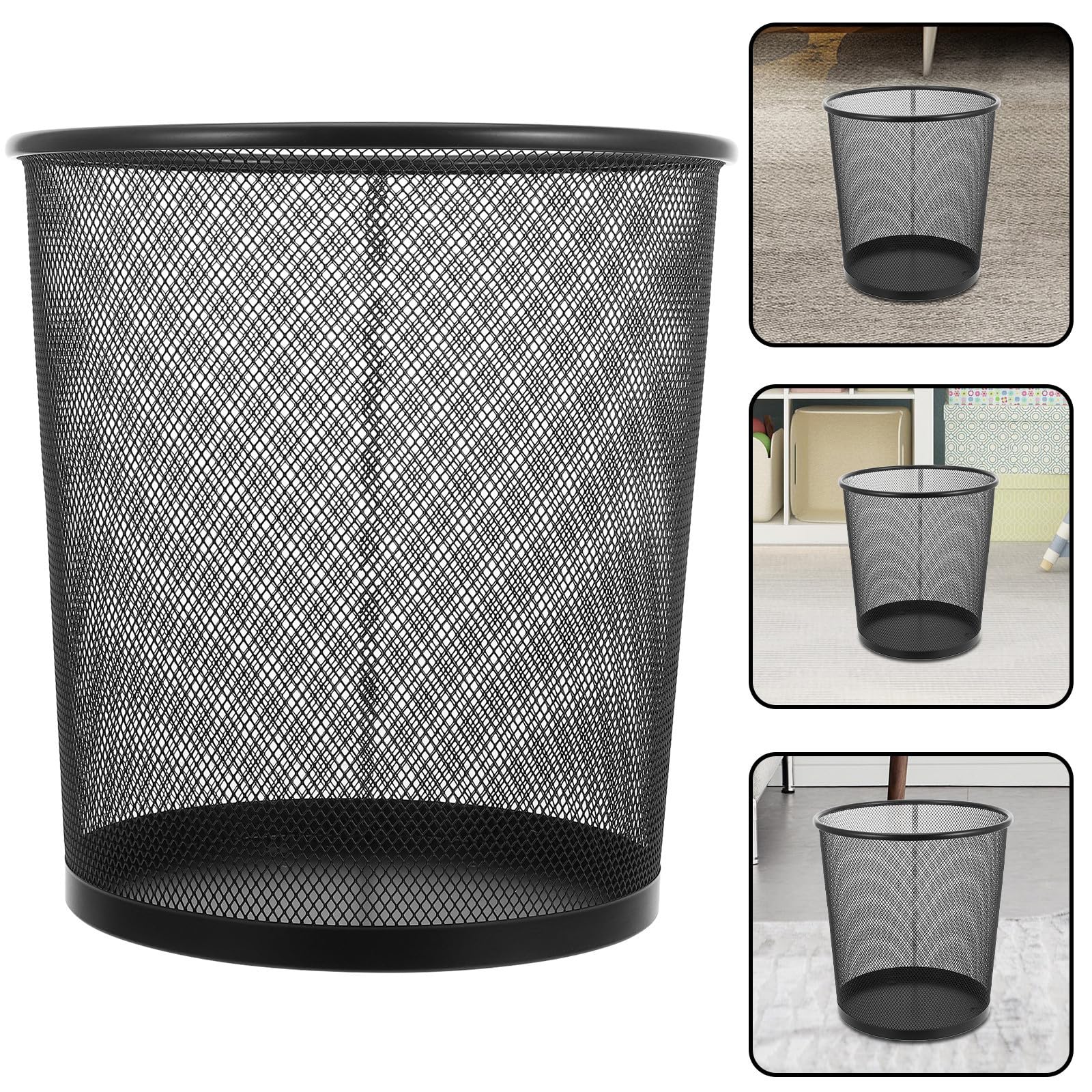 Toddmomy Cestino per Rifiuti Nero in Ferro a Rete, Capacità 9l, Forma Rotonda, Set da 5 Pezzi, Semplice da Pulire, per Bagno e Ufficio