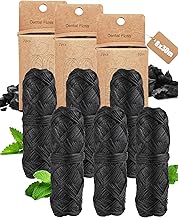 180 m Natural Bamboo Charcoal Dental Floss Mint Vegan and Biodegradable Dental Plastic Free Floss Eco Wax with Candelilla - 6 Spools 30 Meters