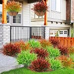 Weldomcor Plantes artificielles pour décorer l'extérieur 8 Bouteilles Fausses feuilles d'herbes, Faux vertères Tiges décoratifs Branche Plante Arbustes Intérieur pour la maison Jardin Fenêtre Box Patio Chemin de printemps Summer Decor (Rouge)