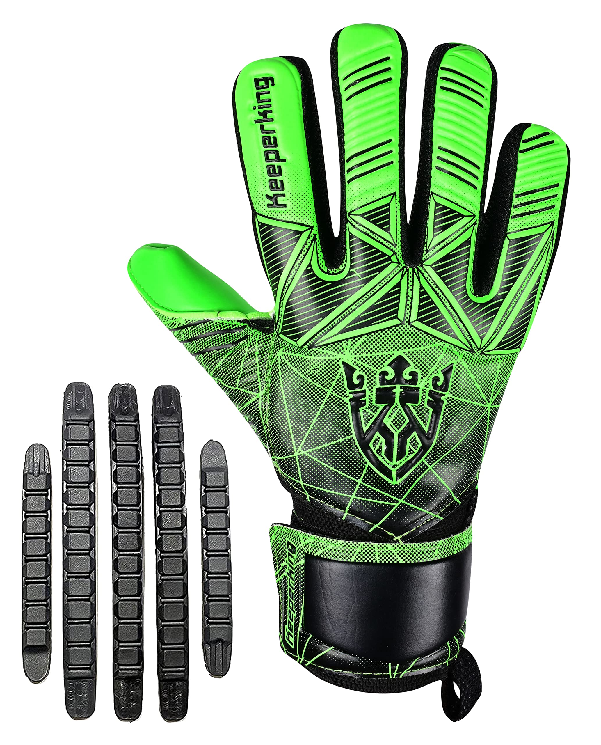 Keeperking - Guanti da portiere per adulti, bambini e adolescenti, con e senza protezione per le dita rimovibile, da 4 mm, unisex,