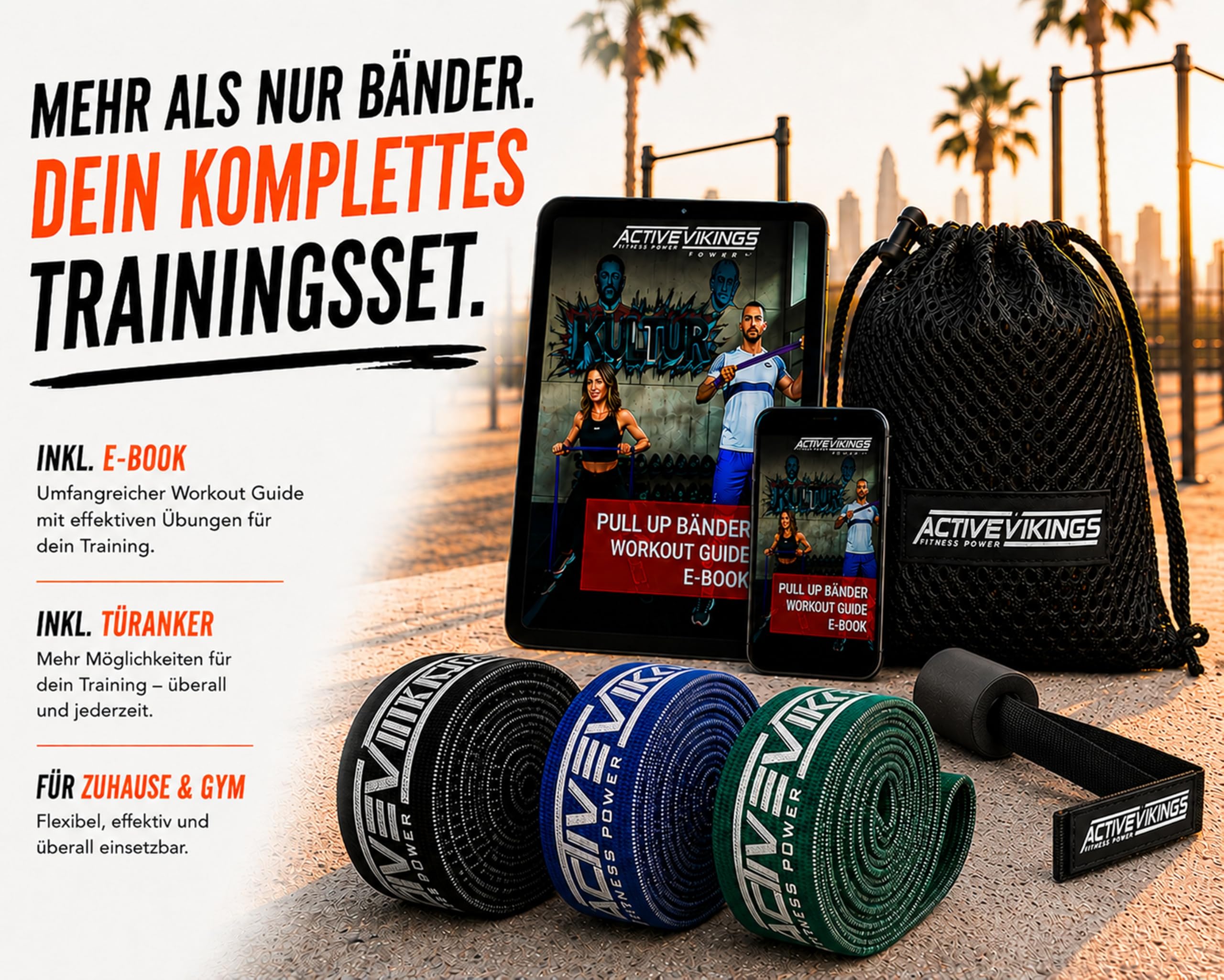 Bandes de Fitness en Tissu - Parfait pour Le développement Musculaire - Bande de Fitness - Bandes de Traction - Bandes de résistance