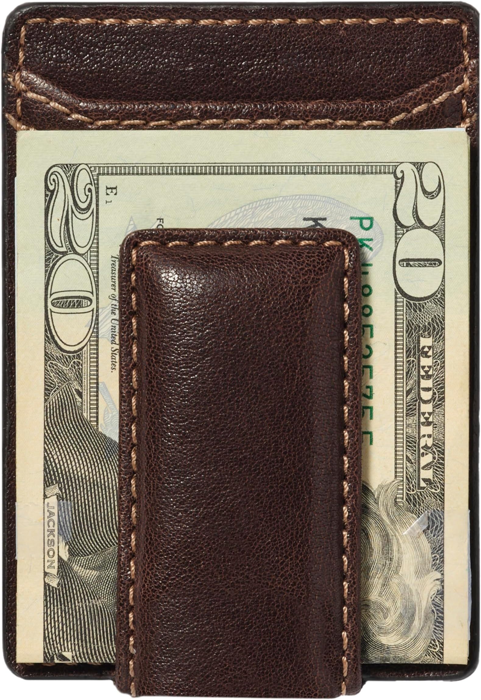 Corbin Slim Money Clip Wallet for Men, Strong Magnetic Clip with Exterior ID Window, Full Grain Cowhide Leather Front Pocket, Brown