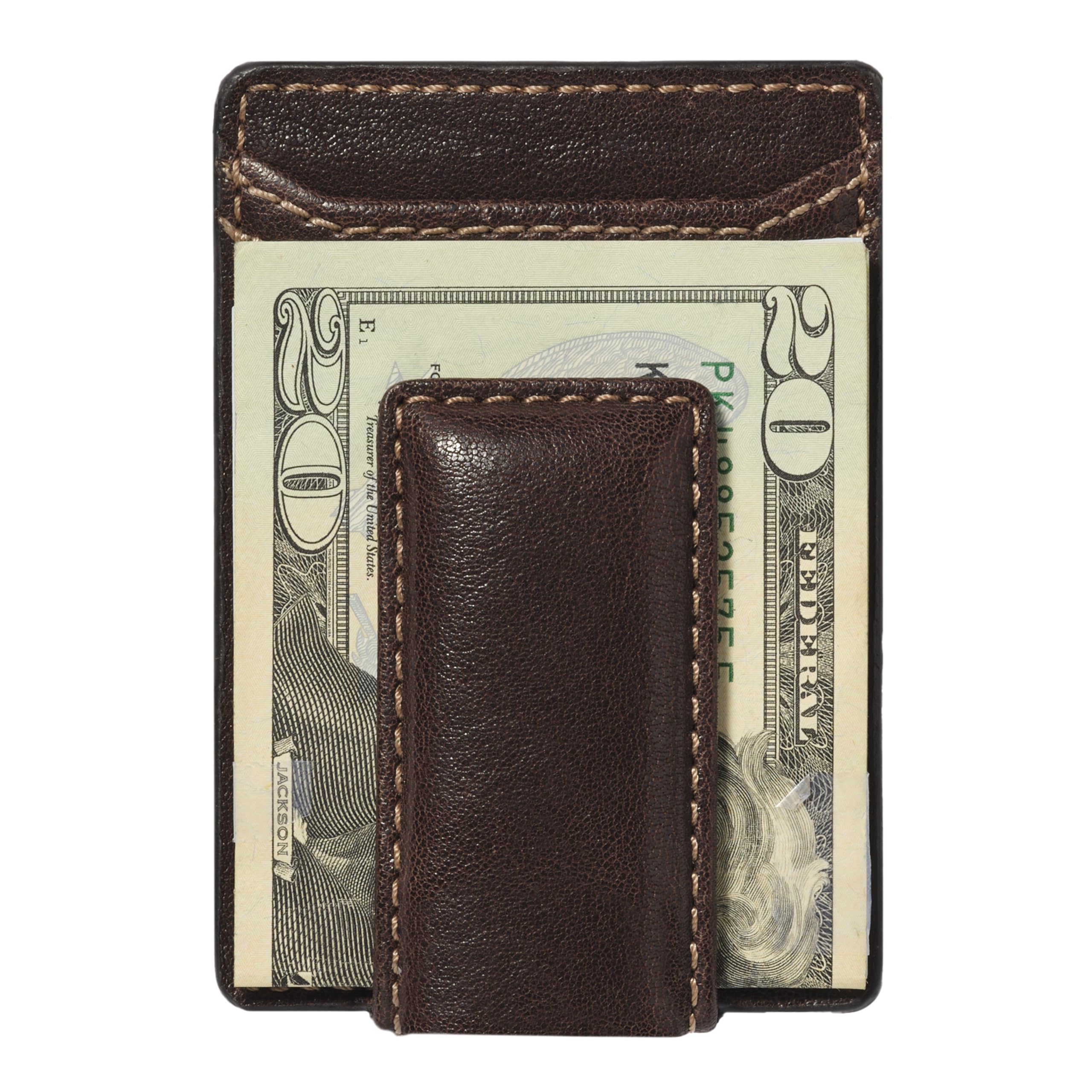 House of Jack Co. Corbin Slim Money Clip Wallet for Men, Strong Magnetic Clip with Exterior ID Window, Full Grain Cowhide Leather Front Pocket, Brown