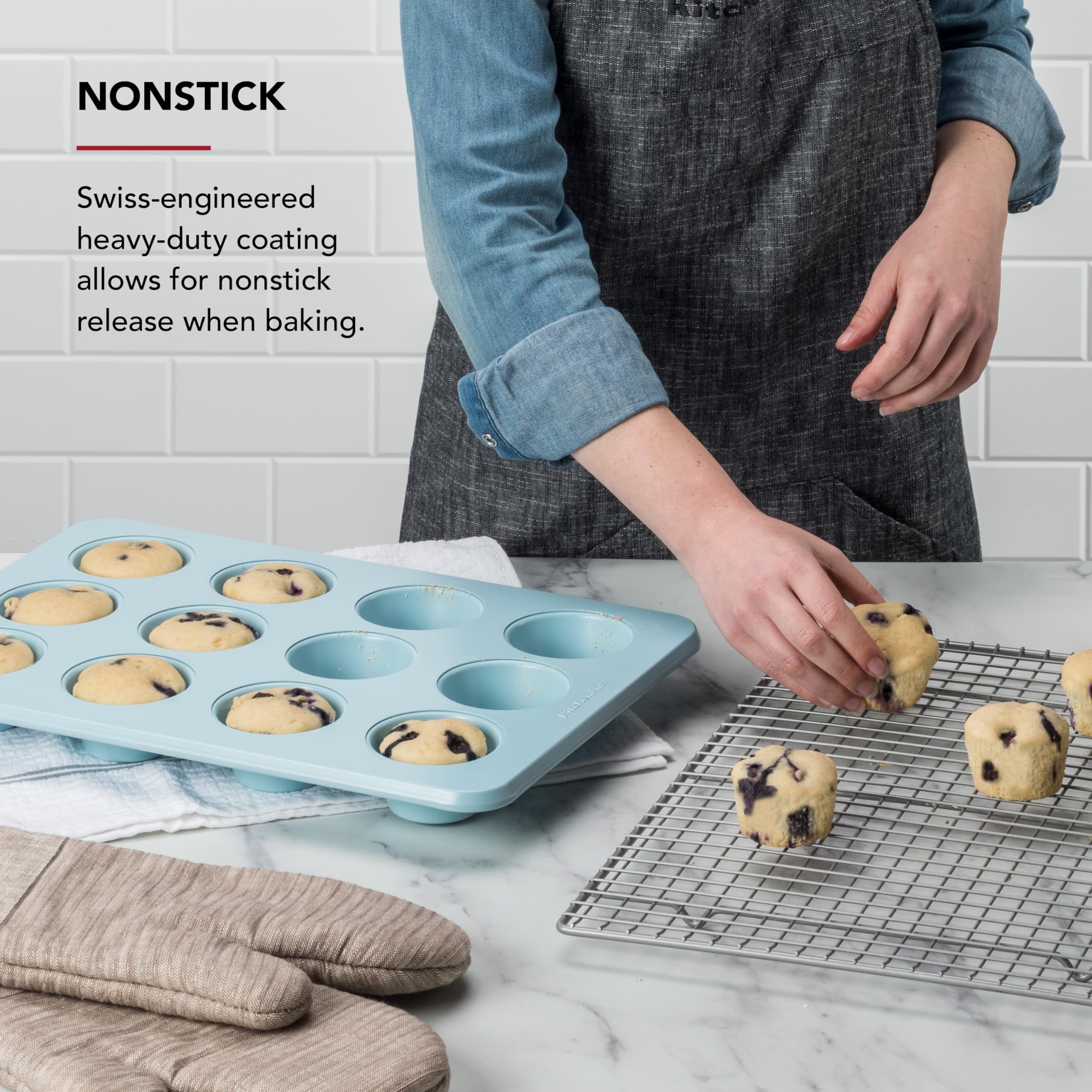 KitchenAid Muffinform für 12 Muffins, antihaftbeschichtet, aluminisiertes Stahl, Mineralwasser