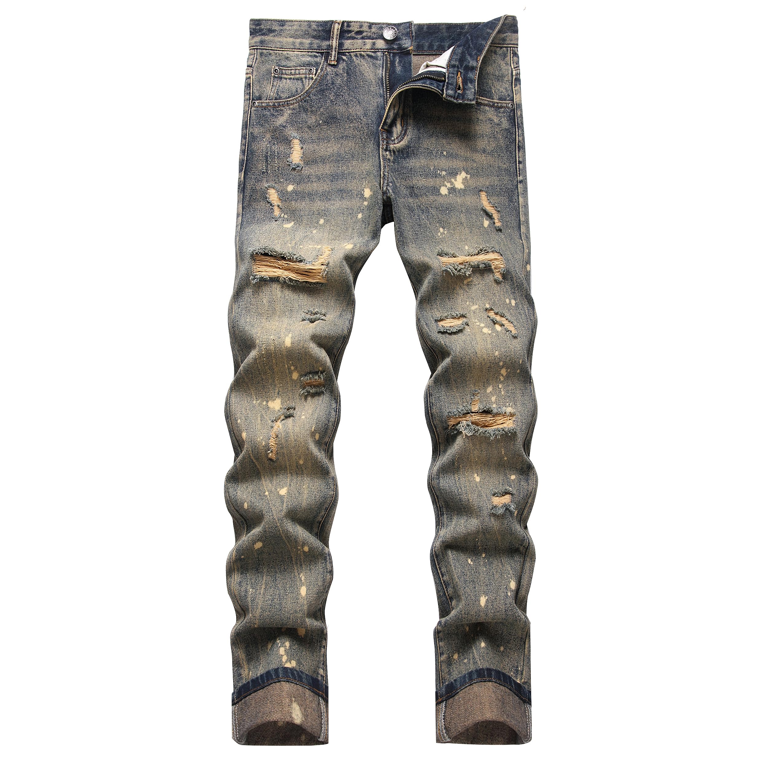 AITITIA Men's Ripped Regular Fit Straight Leg Jean