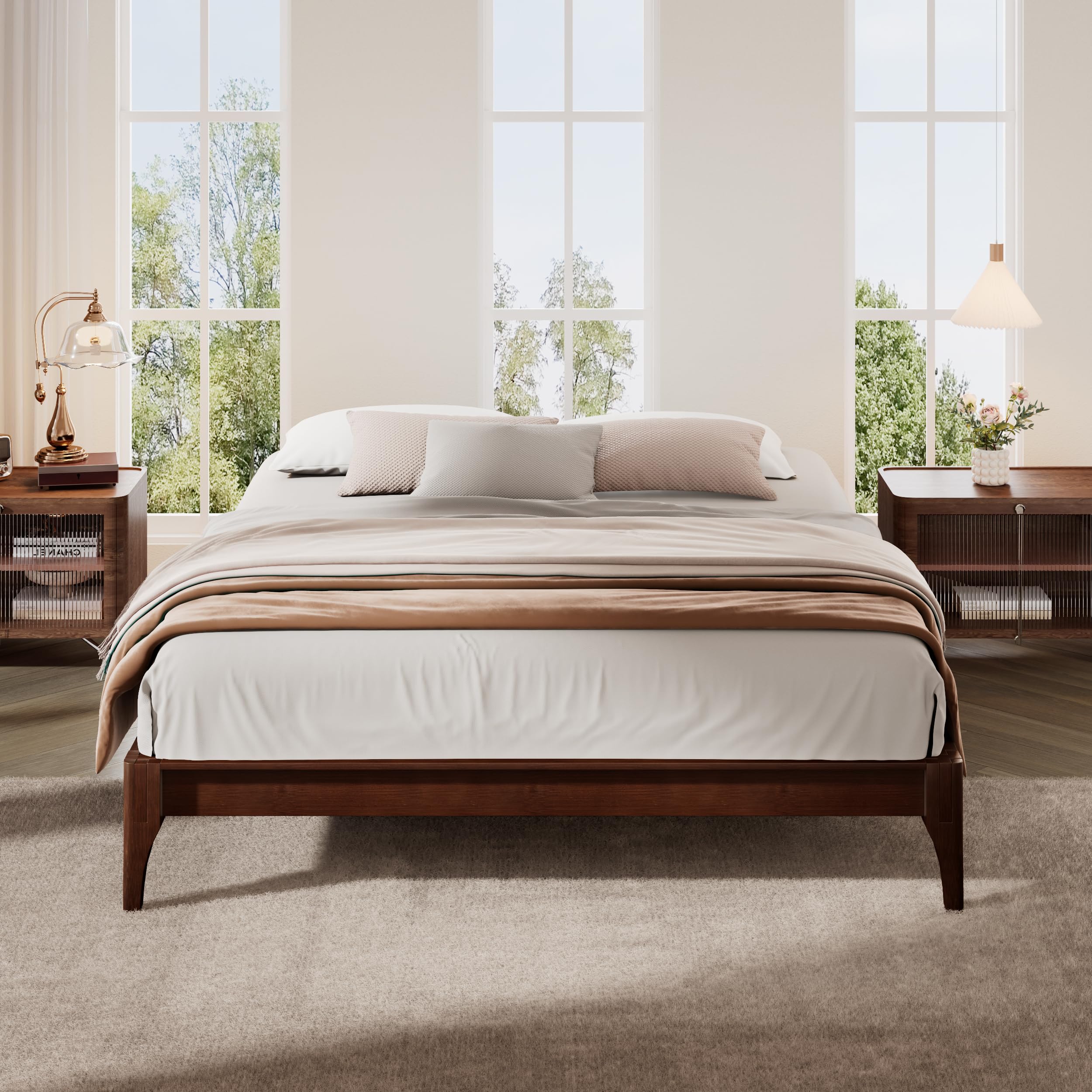 Harper & Bright Designs Queen Size Platform Bed Frame, Wood Bed Frame with Wooden Slat Support, No Box Spring Needed, Easy Assembly,Chocolate