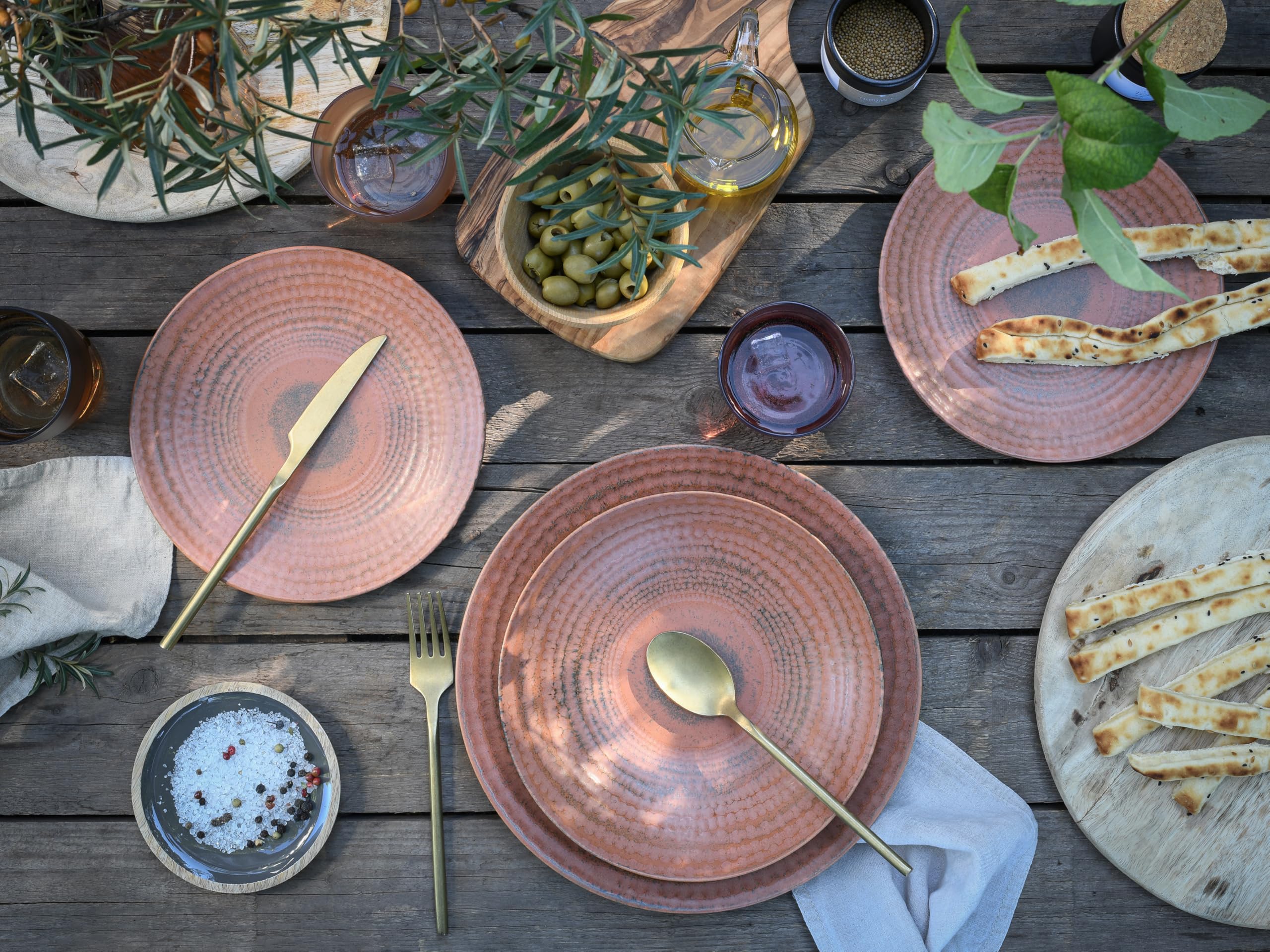 CreaTable, 24859, Serie Neapel Terra, 12-teiliges Geschirrset für 4 Personen, Teller Set aus Steinzeug, spülmaschinen- und mikrowellengeeignet, Made in Europe