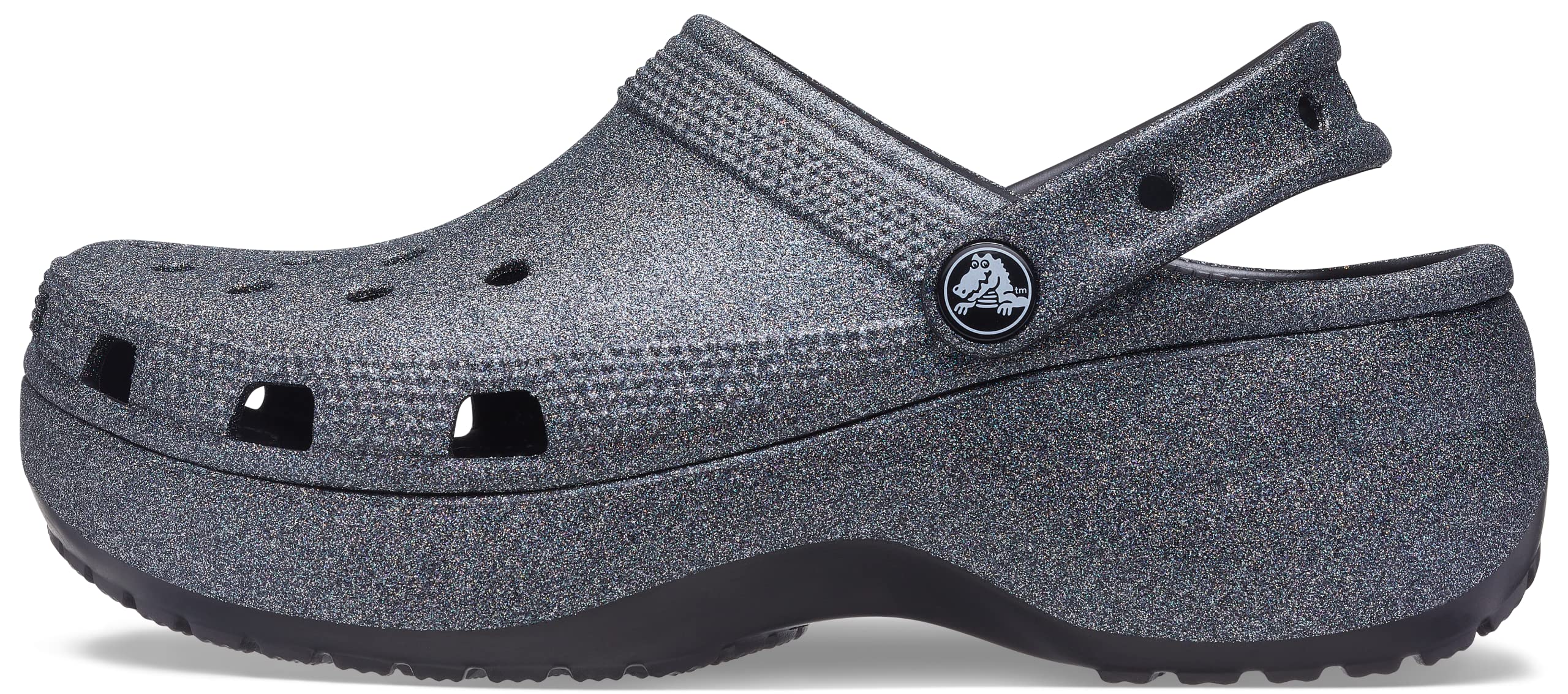 Crocs Women Classic Platform Glitter Clog, Black Glitter, 6 Women