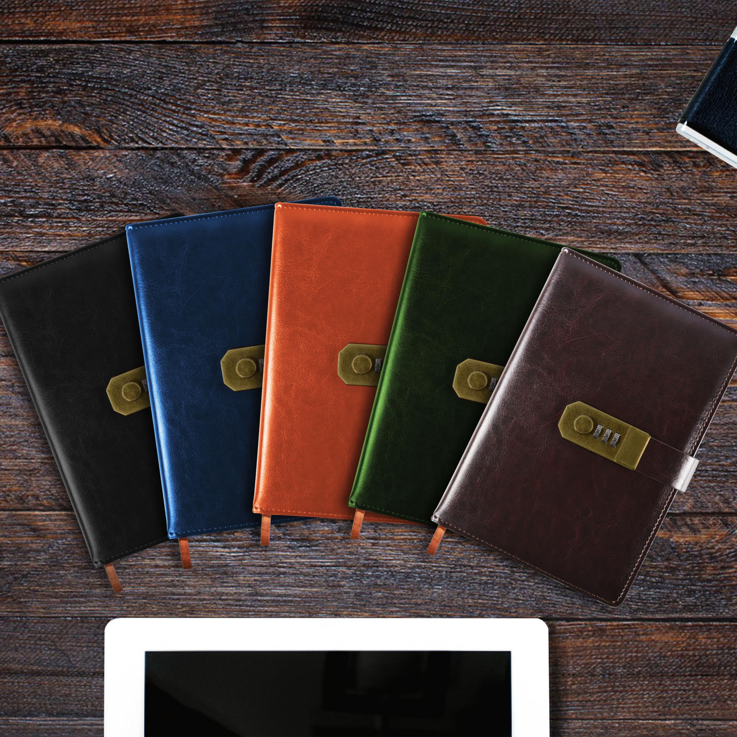 Diary with Lock, A5 PU Leather Diary with Code 200 Pages, 100Gsm Paper, Vintage Reading Journal Diary with Lock for Women & Men, (Czarny)