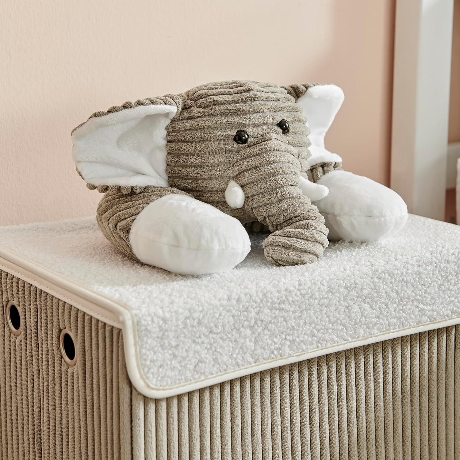 Collapsible Folding Corduroy Kids Plush Laundry Hamper Toy Storage (Gray Elephant)