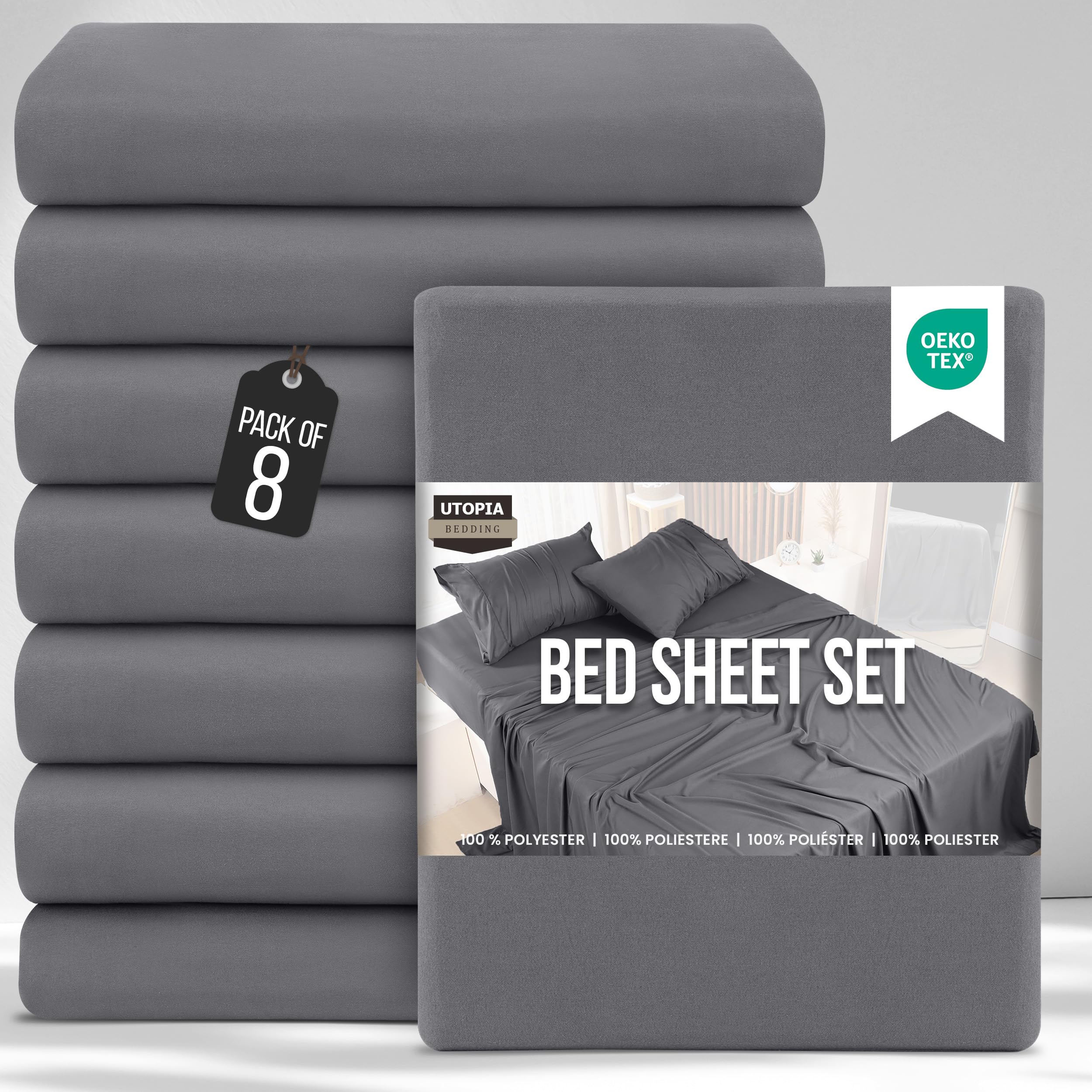 Utopia Bedding Bed Sheets Set Bulk Pack of 8 (Small Double, Grey) – Fitted Sheet, Flat Sheet with Pillow cases 50x75 – Wrinkle, Shrinkage & Fade Resistant – Soft Brushed Polyester Microfiber Fabric — image 1