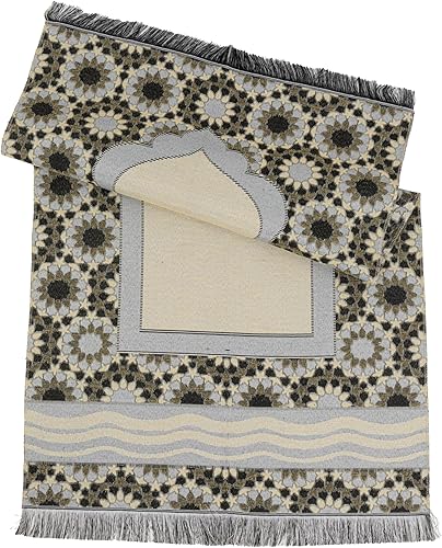 Miniatura 6 de Modefa Tapete de oración islámica turca Janamaz Sajjadah  Alfombra de rezo de algodón tejido fino  Sejada musulmana tradicional para hombres y