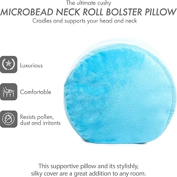 Microbead Bolster Neck Roll Pillow, 14x8 in Cylinder Tube, Aqua Green