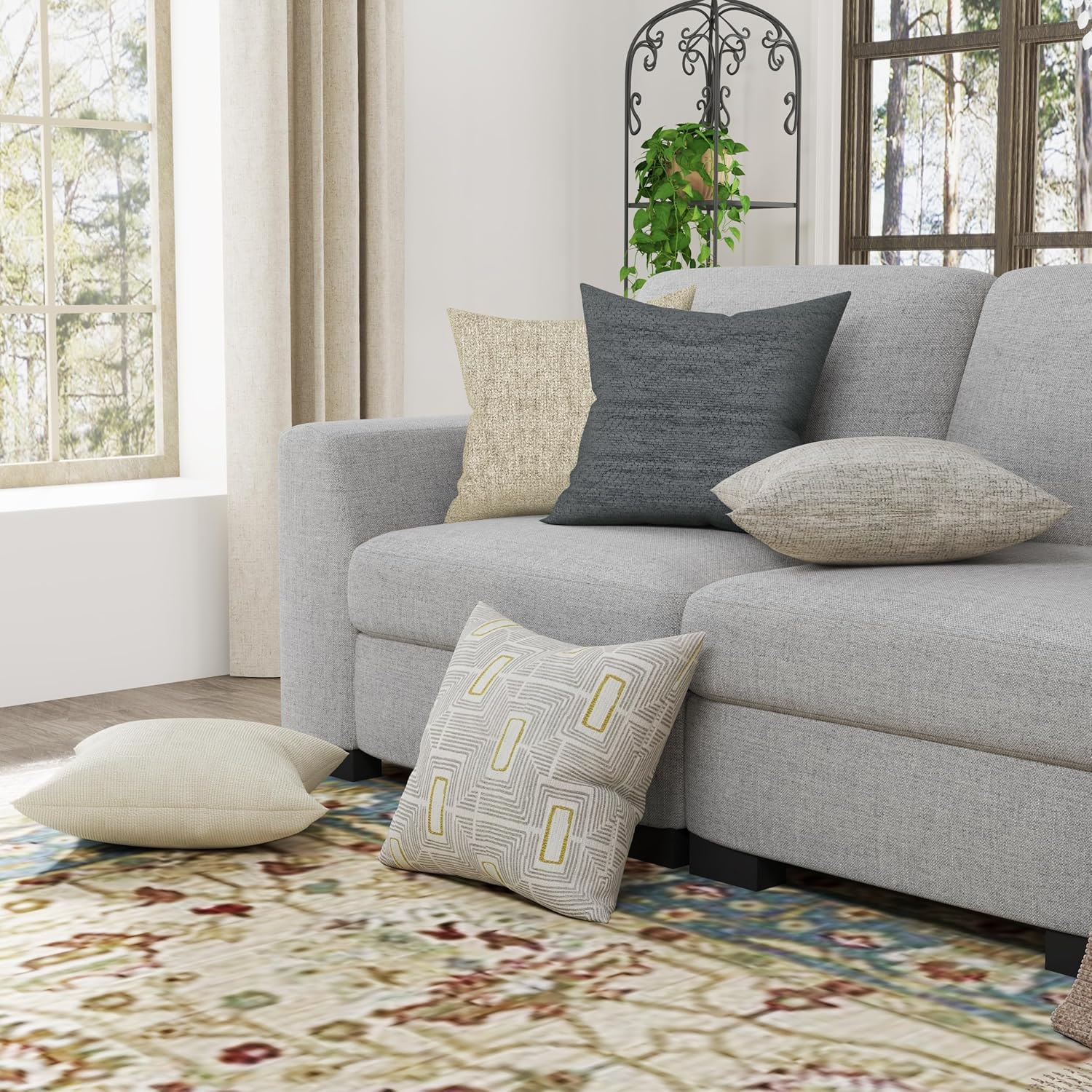 2 Packs Throw Pillow 18×18 Accent Pillow for Sofa Living Room Home Office Car Decorative Pillow Inserts with Pillow Covers, Linen Fabric, Beige