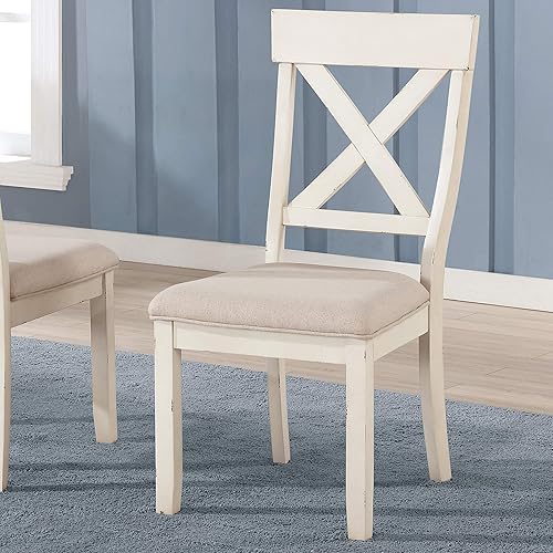 Miniatura 3 de Roundhill Furniture Prato - Juego de 2 sillas de comedor tapizadas con parte trasera de madera, color blanco envejecido