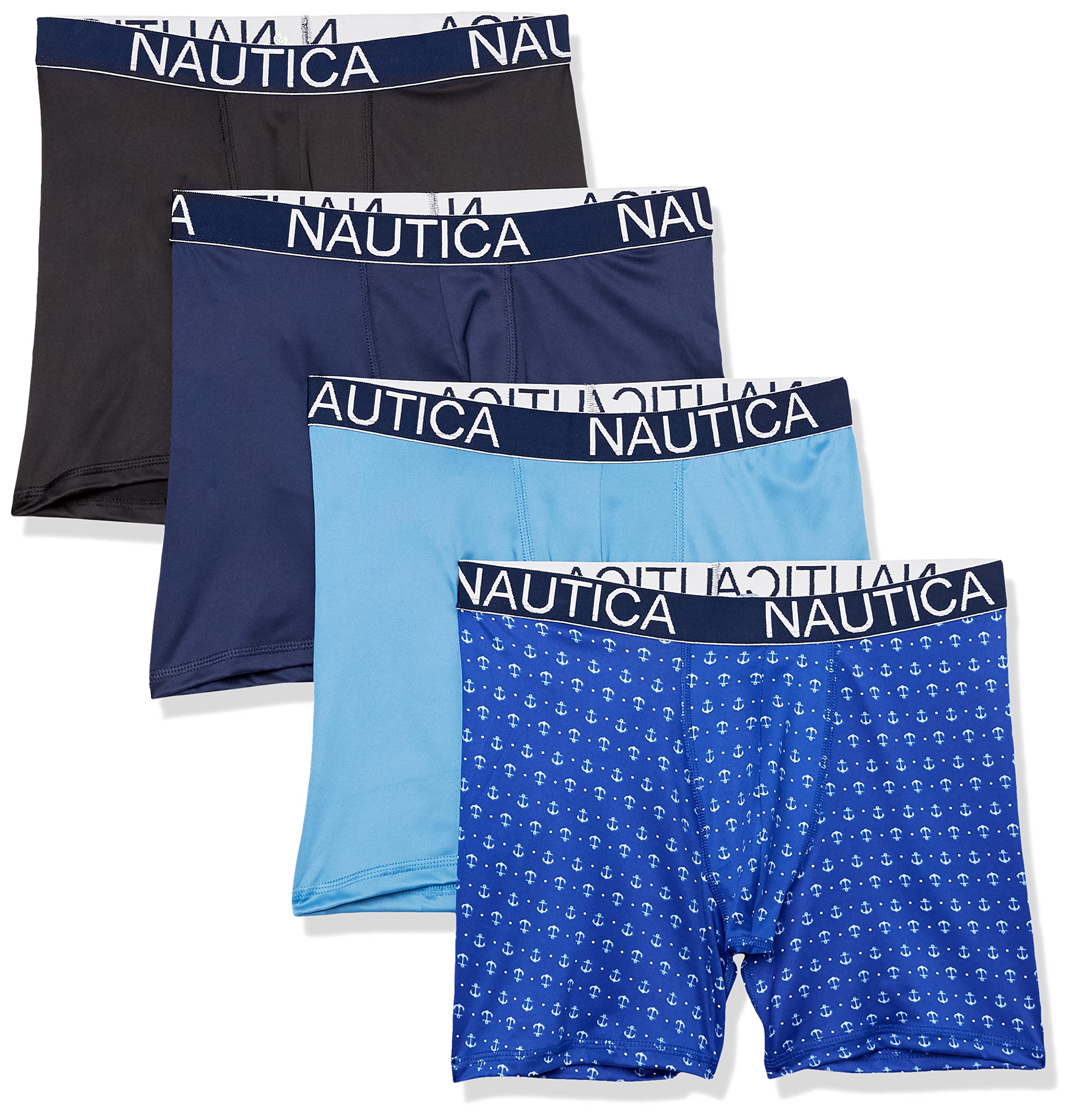 Nautica Men's Black/Peacoat/Aero Blue/Anchor Print 4 Pack Micro Boxer Briefs, Medium (Pack Of 4)
