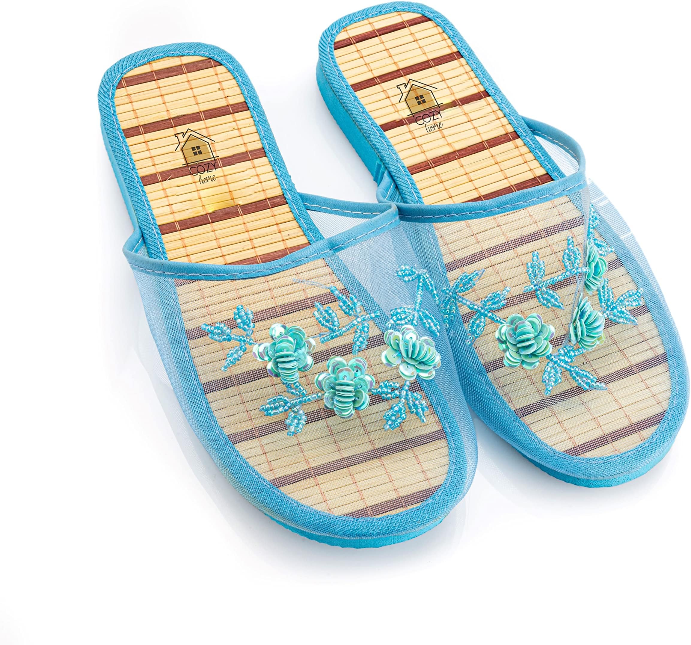 GenericCozY Home Women Slippers Slides Slip On Flats Flip Flop Loafers Lightweight And Pretty Top Mesh Flat Slippers With Breathable Bamboo Sole