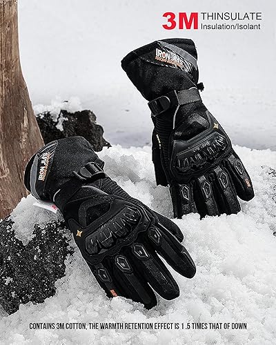 Miniatura 2 de Guantes de moto de invierno cálido apto para pantalla táctil, impermeable, resistente al viento, tela protectora, L, Negro