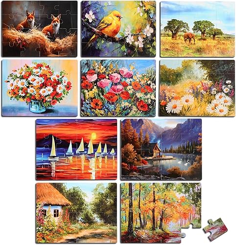 Hiboom Paquete de 10 rompecabezas de demencia de 16 piezas para Alzheimer, rompecabezas para personas mayores fáciles y grandes, productos de