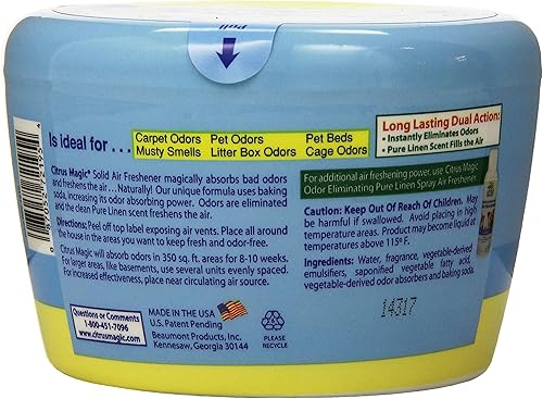 Miniatura 2 de Citrus Magic Ambientador sólido absorbente de olores para mascotas, lino puro, 20 onzas