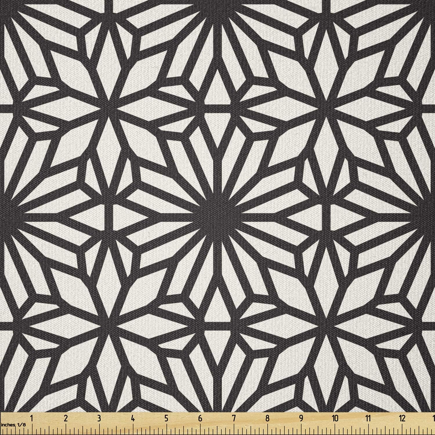 Ambesonne Ethnic Fabric by The Yard, Geometrical Design with Moroccan Star Motifs Ornate Mandala, Stretch Knit Fabric for Clothing Sewing and Arts Crafts, 3 Yards, Black and Off White