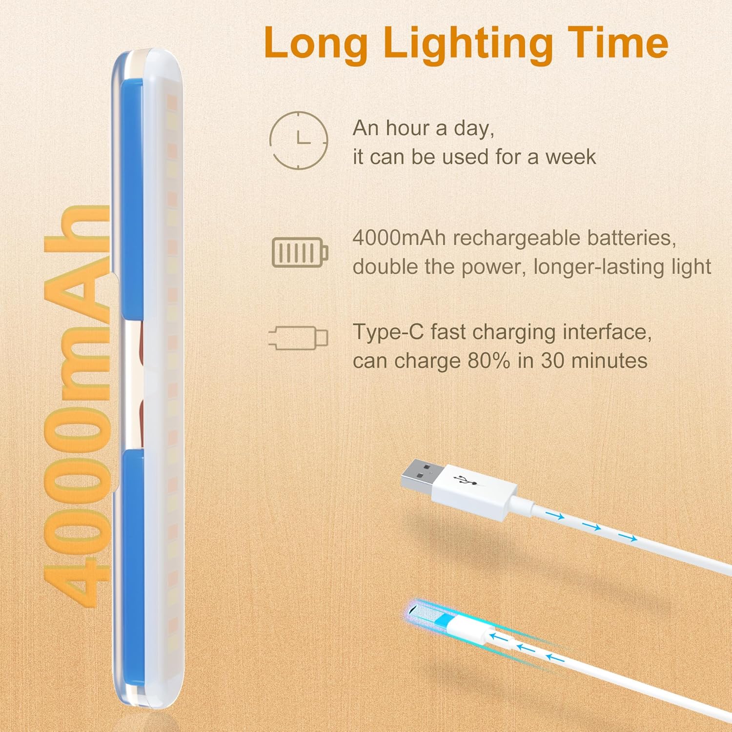 Benreom 2 Pack Vanity Lights for Mirror with 4000mAh Rechargeable Battery, Touch Control Dimmable Makeup Light with 3 Color Modes, Magnetic 360° Adjustable LED Bathroom Mirror Light, Light Wood