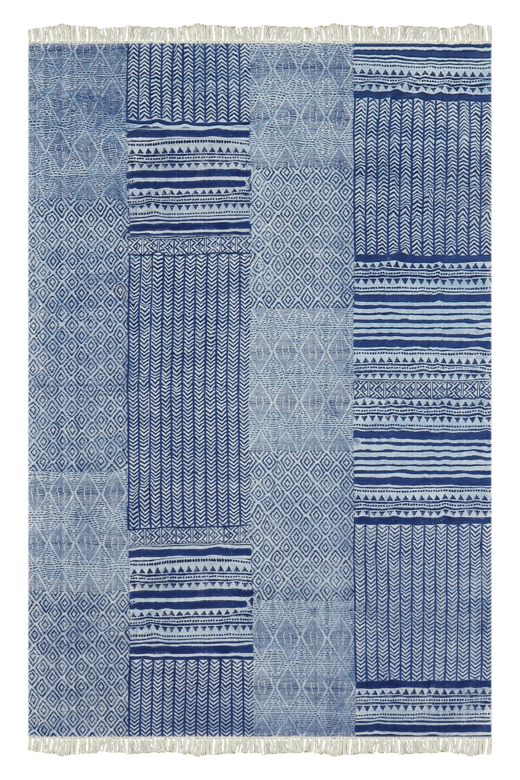 Area Rug 4x6 Kilim Rug Blue Cotton Dhurrie Abstract Thick 0.19 inches Stone Easy Washable Rug Hand Wash Cotton Carpet Flatweave Rug Indoor Outdoor