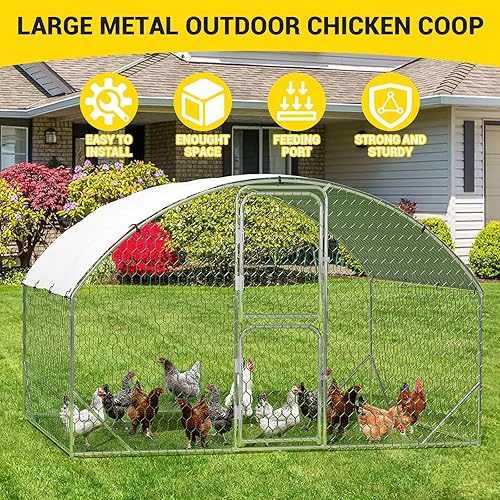 Vista 35 de Gallinero de metal grande, jaula para aves de corral, casa de corral de pollo con refuerzo y cubierta impermeable y anti-ultravioleta, con puertas