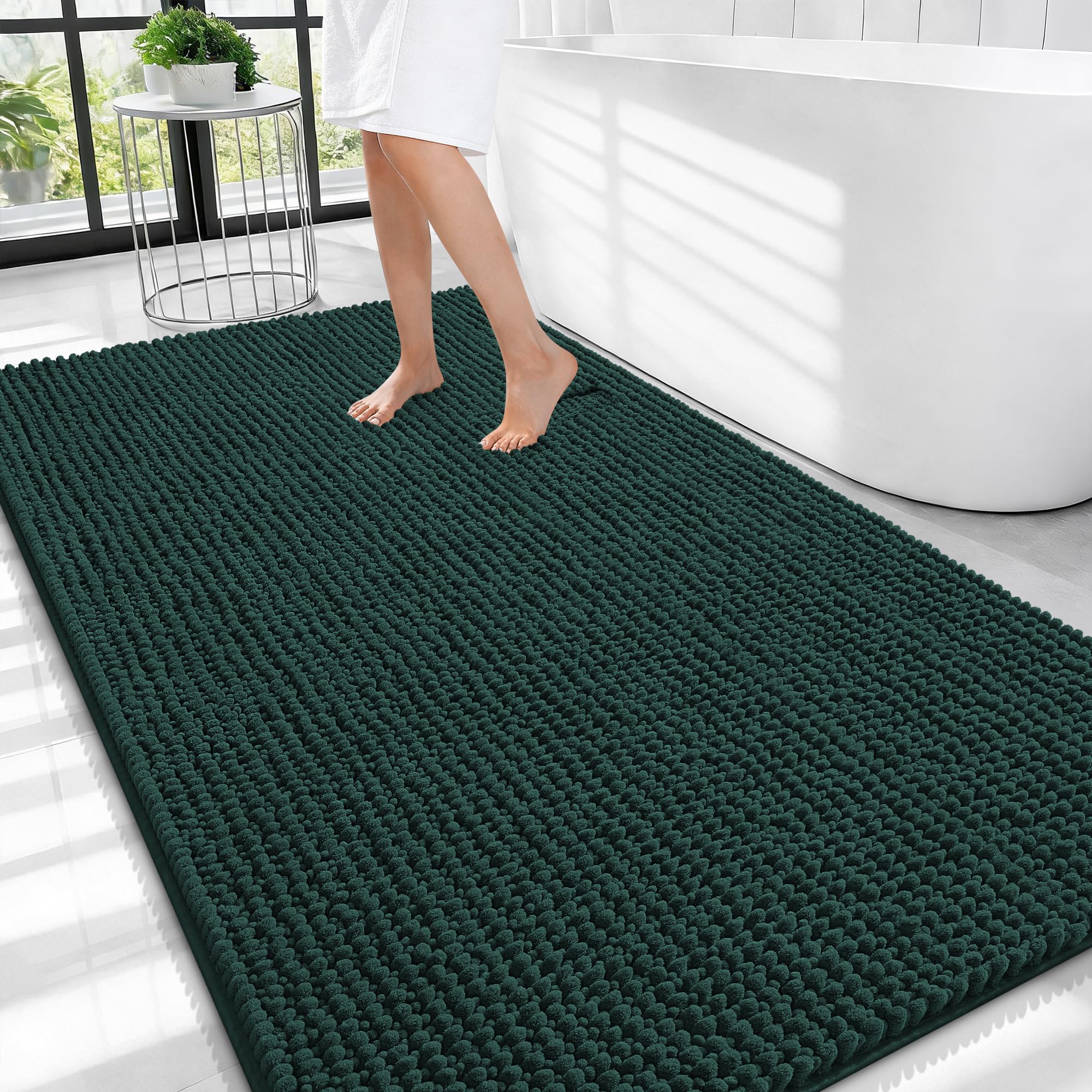 OLANLY Thick Chenille Large Bathroom Rugs Mats 44x32, Blackish Green