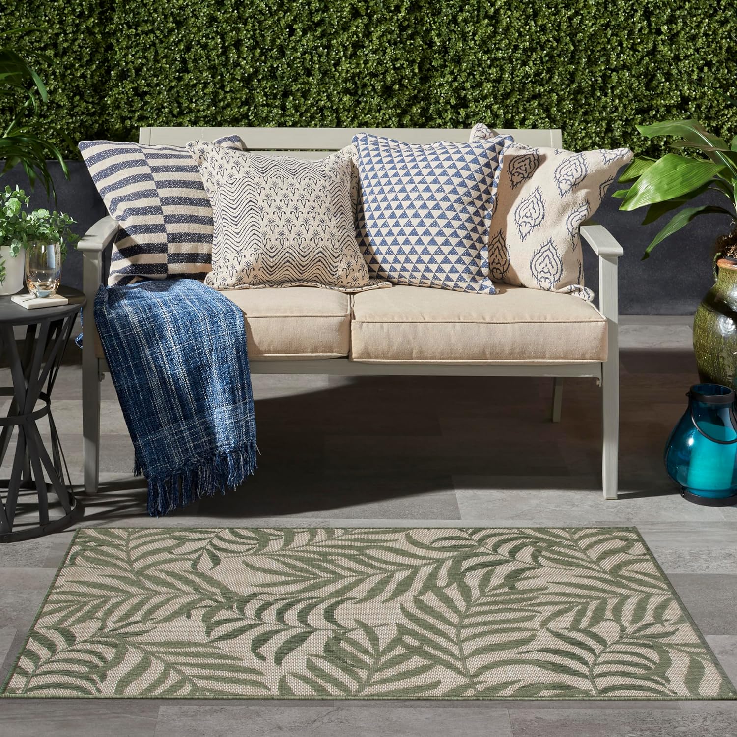 Nourison Home Garden Oasis Ivory Green 3' x 5' Area Rug - Easy Clean, Non Shedding, Bed Room, Living Room, Dining Room, Kitchen (3' x 5')
