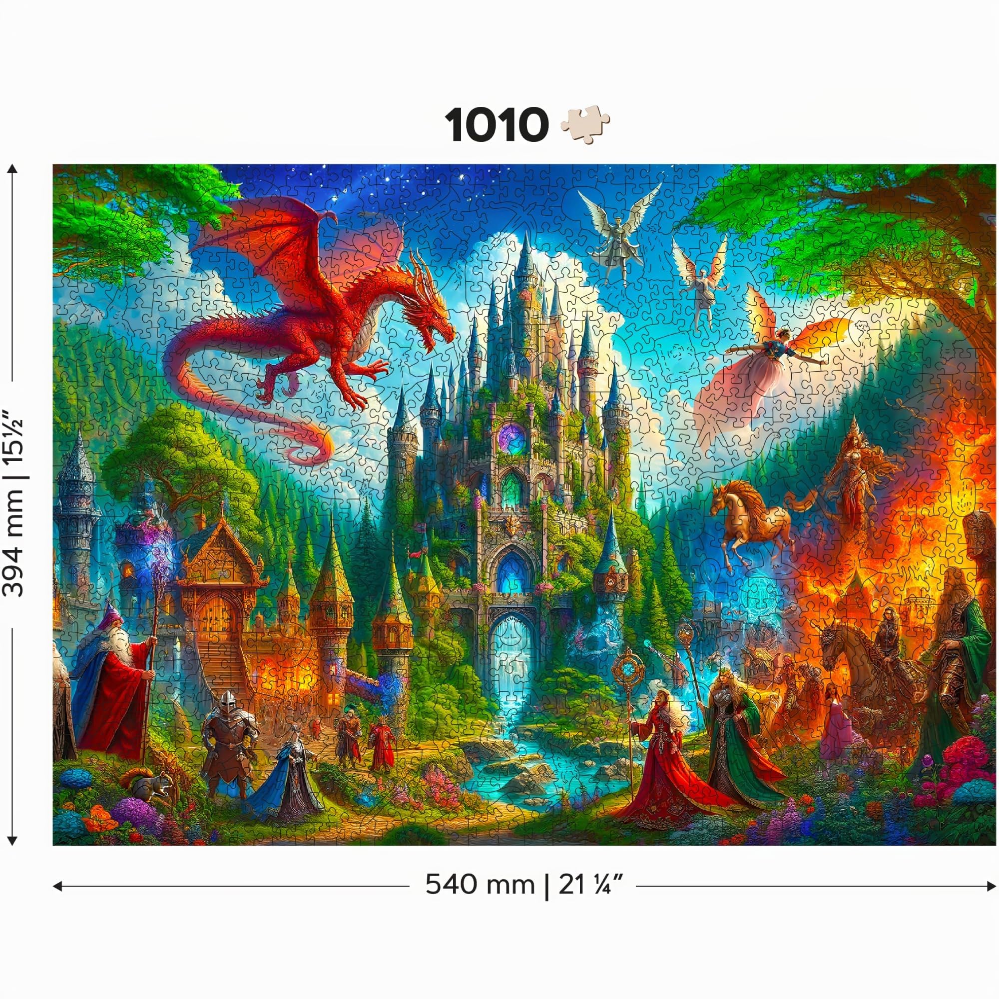 WOODEN.CITY Puzzle en bois 1000 pièces – Château de dragon fantastique | 54 x 39,4 cm | Fabriqué en UE