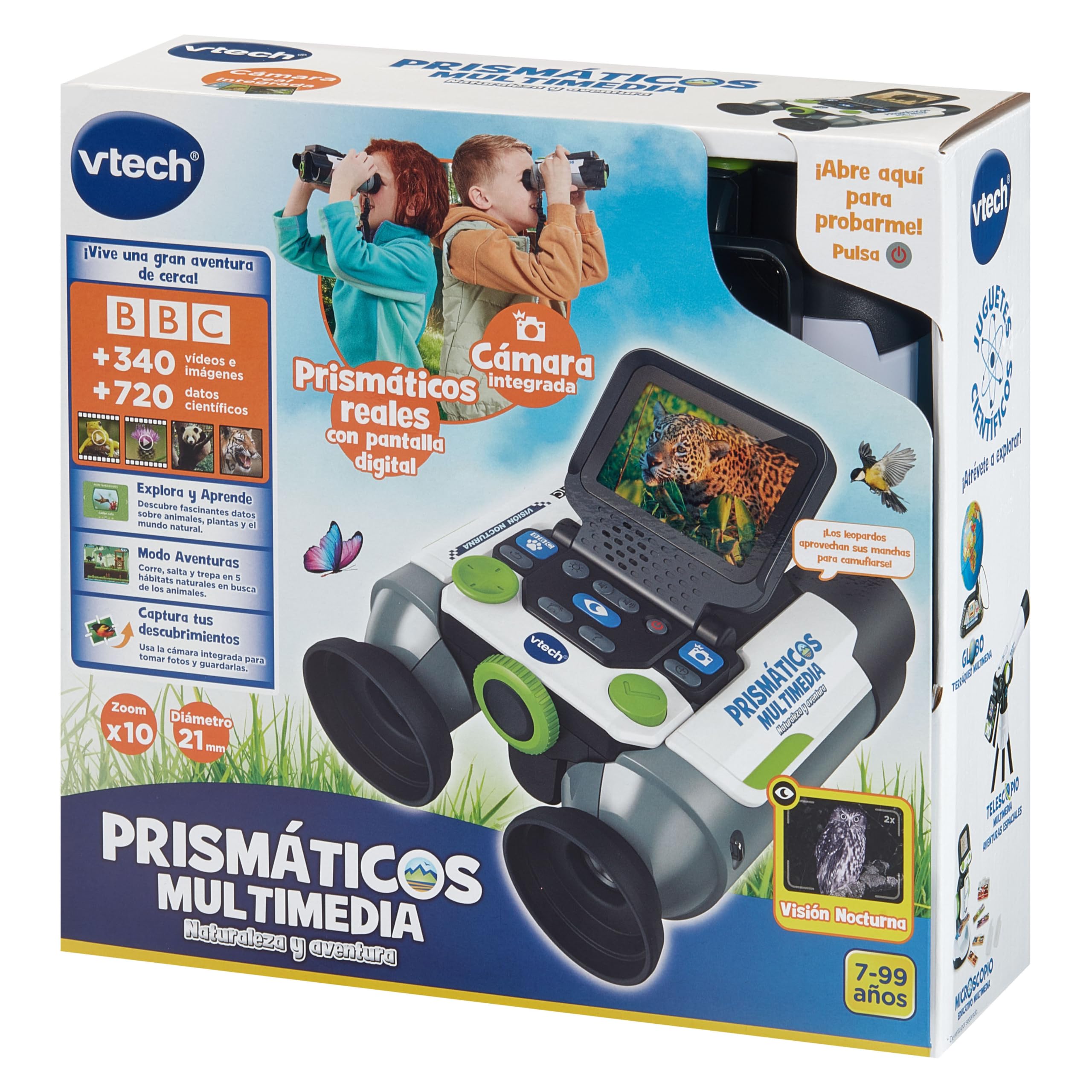 VTech - Prismáticos Multimedia Naturaleza y Aventura, Binoculares para niños con Cámara, Fotos y Vídeos, Visión Nocturna, Juegos Educativos, Diseño Ergonómico, Versión ESP