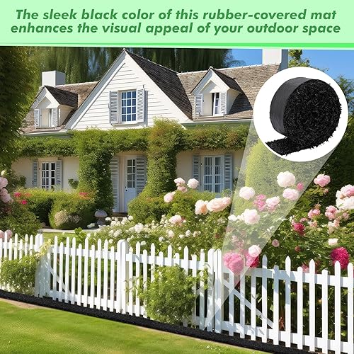Miniatura 7 de Frienda 4 rollos de mantillo de goma para paisajismo de 120 x 4.5 pulgadas, rollo de mantillo de goma reciclada, mantillo negro, borde de goma