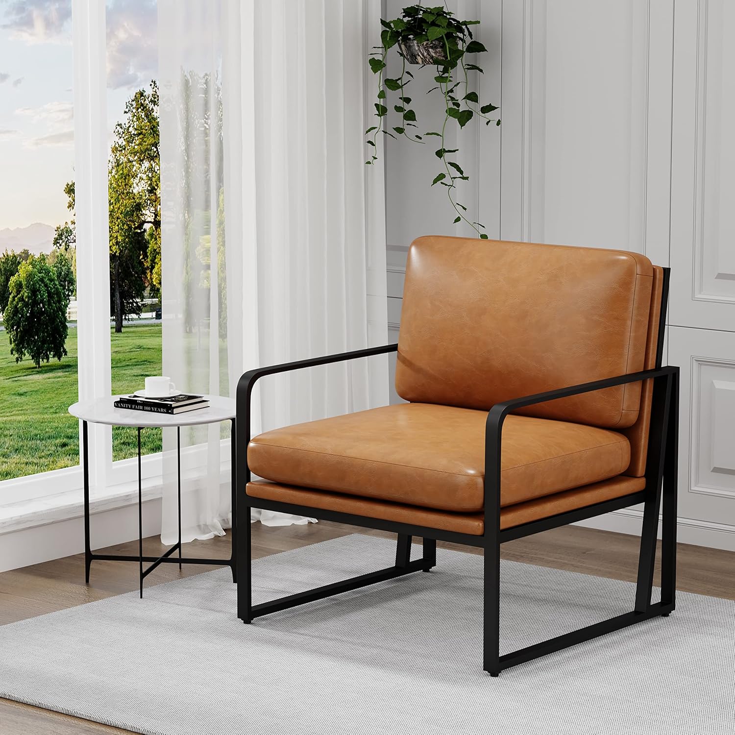 Set of 2 Brown Faux Leather Armchairs with Metal Frame