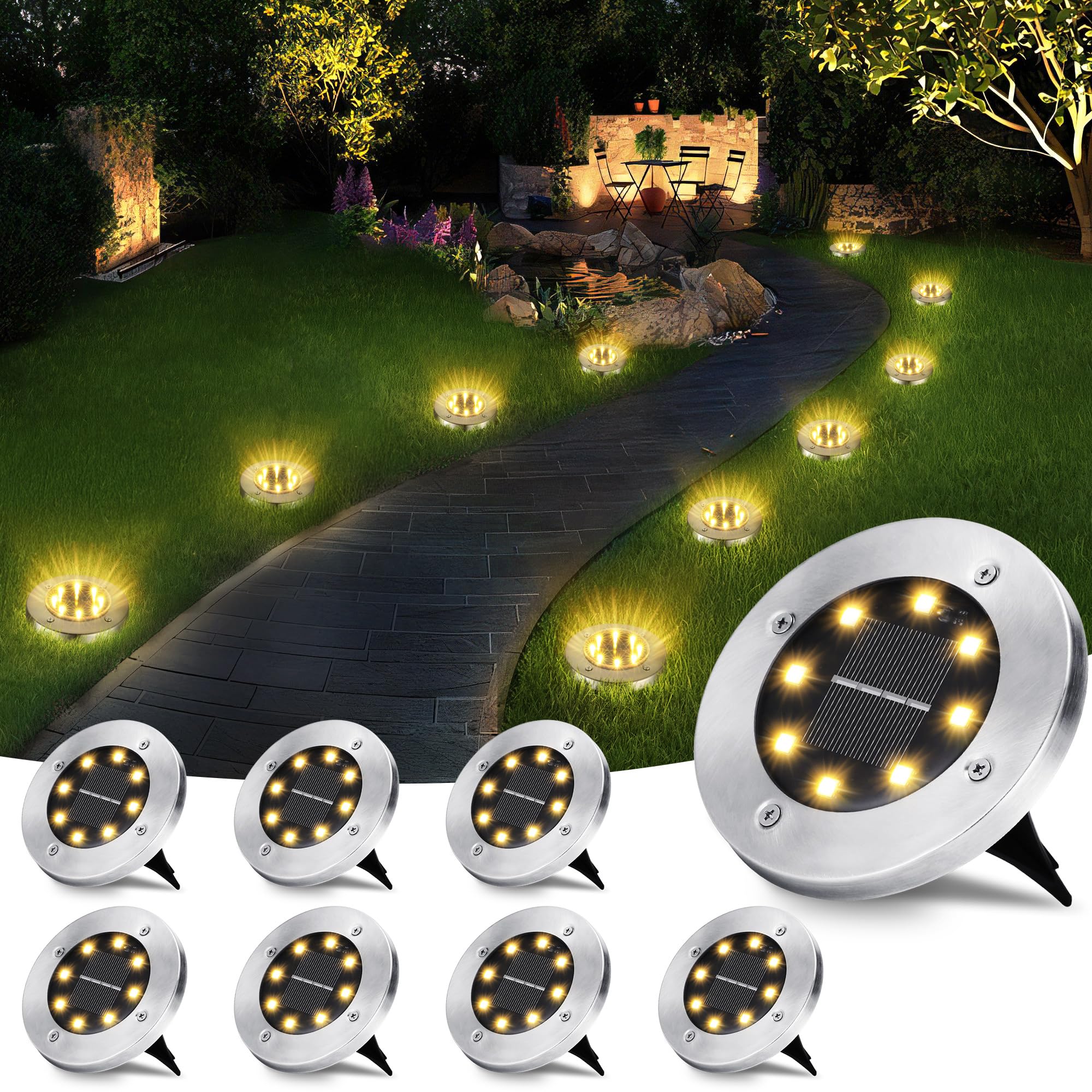 Luci Solari Da Giardino HYBEC - 10 Faretti A Terra Con Luce Fredda 6000K, IP65, Autonomia Solare, Installazione Facile - Foto 4