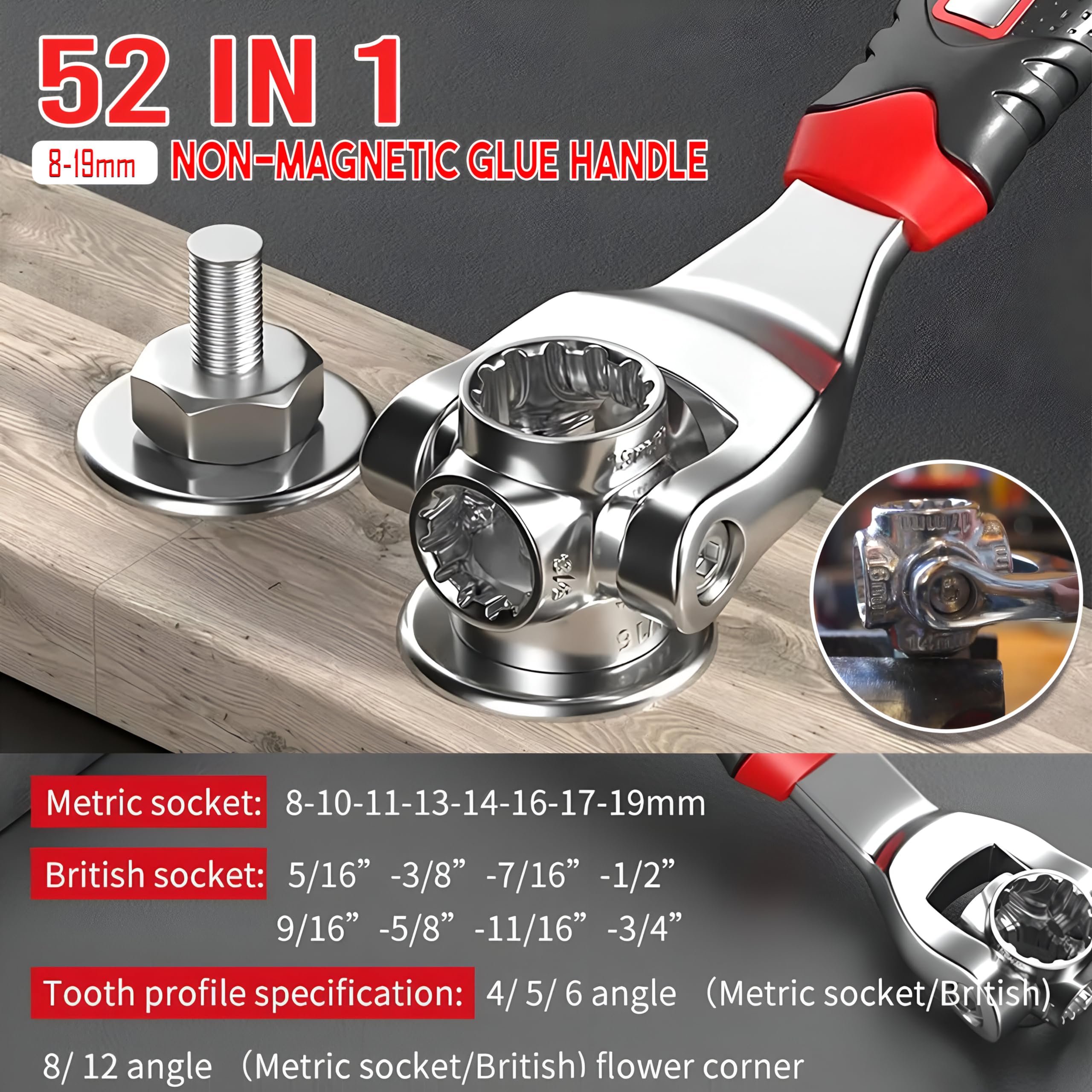 MIAN MU 52 in 1 Socket Wrench & Screwdriver Set, Stainless Steel Multi-Functional Rotating Spanner with 360° Flexibility Dog Bone wrench for Bolts, Nuts, and Ideal for Home and Automotive Repair