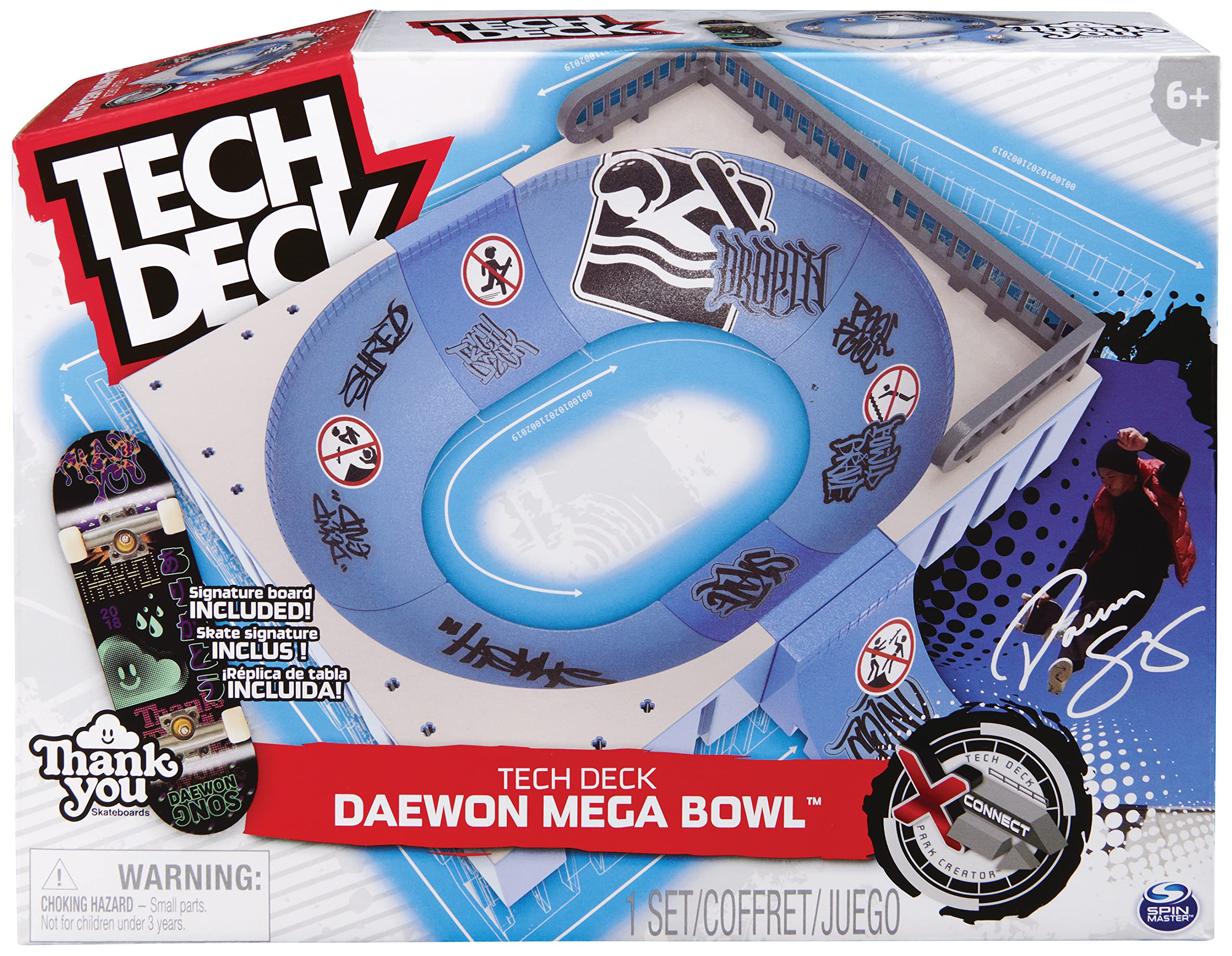 Tech Deck - Mega Bowl, Finger-Skateboard-Rampe mit original Fingerboard der Marke Thank You, Signature-Set des Skateboard-Profis Daewon Song, X-Connect-Stecksystem, umfangreiches Zubehör, ab 6 Jahren