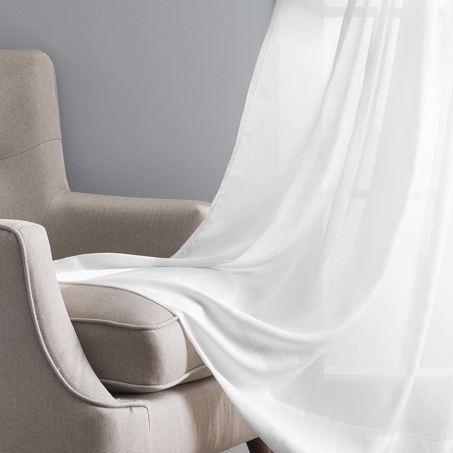 SmartSheer Thermoregulating Semi-Sheer Crushed Voile Curtains – Energy-Saving Privacy Panels with UV Light Deflection, Heat & Cold Insulation for Living Room, Bedroom, and Dining Room (White) image 3