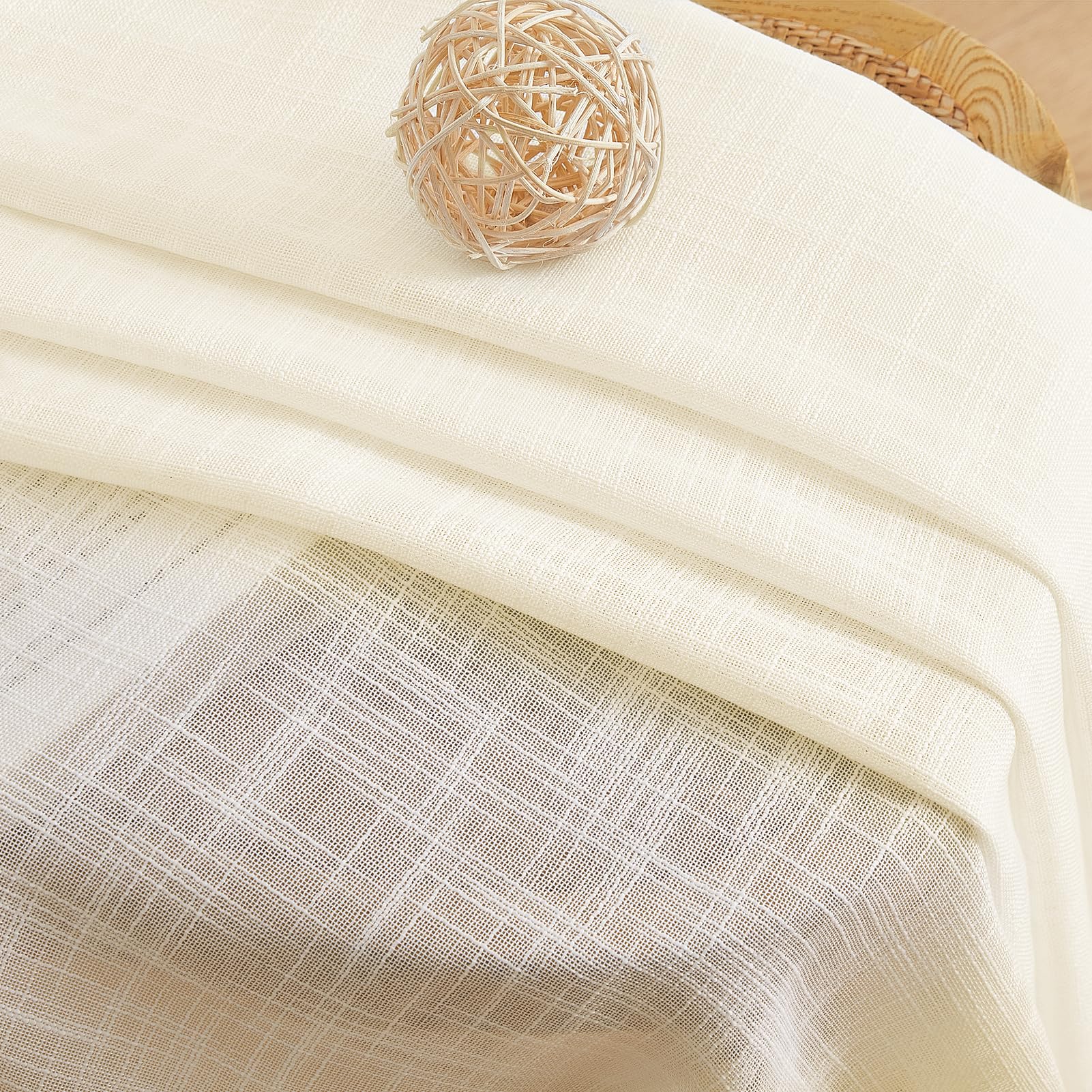 MRTREES 2 Pezzi Tende per Interni Voile in Lino per Cmera da Letto con Occhielli Tende Semitrasparenti per Soggirono Moderne Tenda Trasparente Leggera per Finestra Bianco avorio 140x260 CM