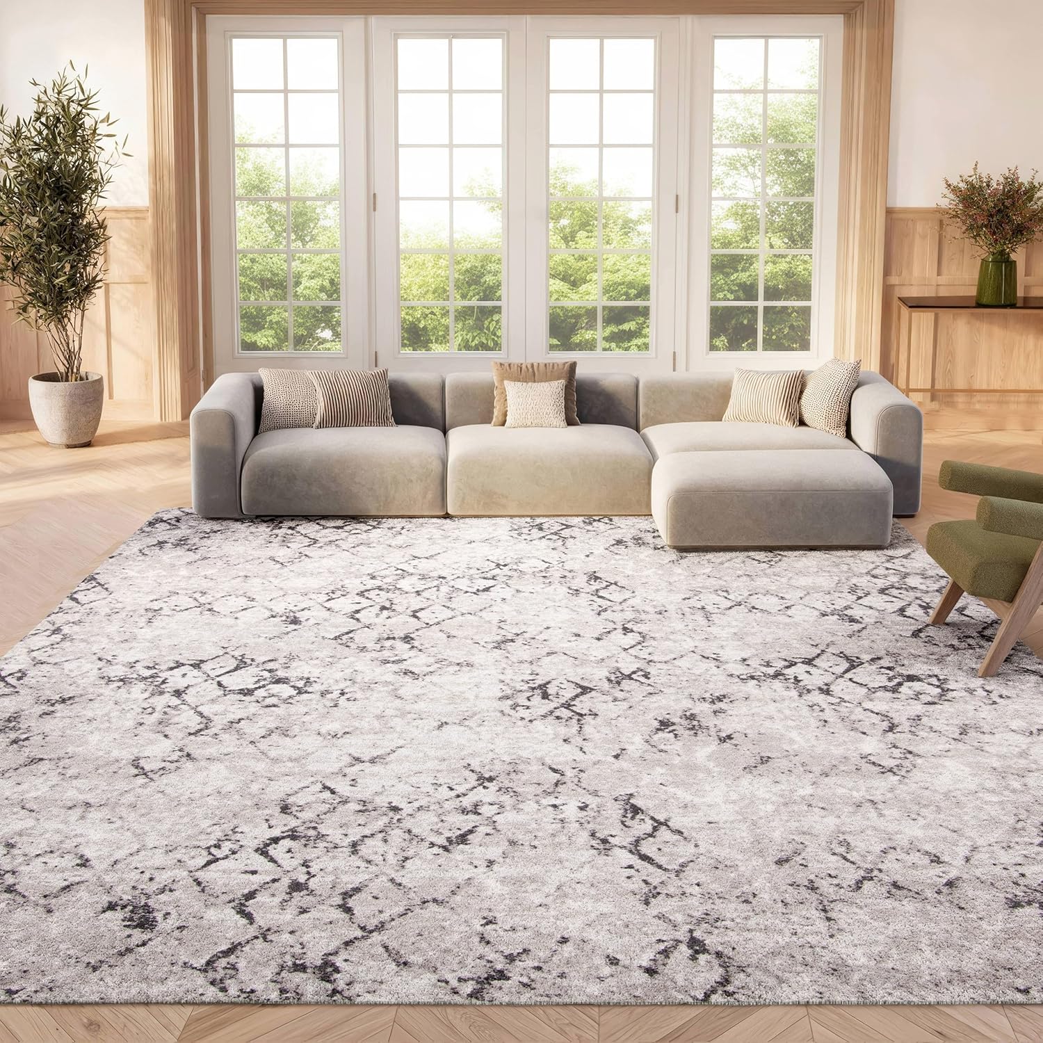 SAFAVIEH Amelia Collection Runner Rug - 2'2" x 6', Grey & Navy, Modern Trellis Distressed Design, Non-Shedding & Easy Care, Ideal for High Traffic Areas in Living Room, Bedroom (ALA783H)