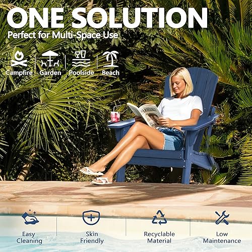 Miniatura 6 de Silla Adirondack plegable con soporte para tazas, de plástico HDPE resistente a todo tipo de clima, sillas de patio al aire libre, asiento de