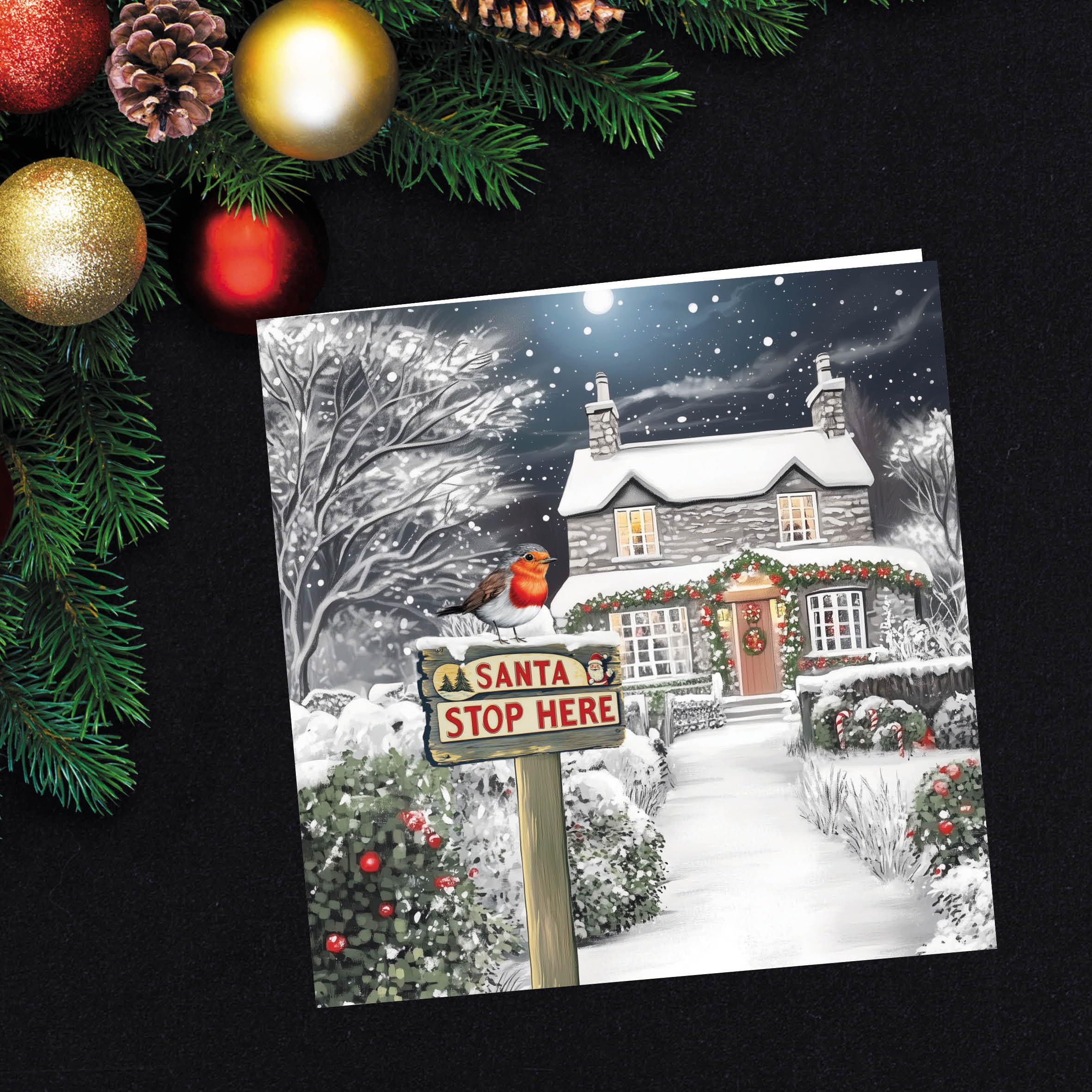 Charity Christmas Cards Pack of 24. Each Christmas Card multipack has 4 different Robin designs. Large size 150x150mm. Verse Inside. Ecofriendly and UK made - Image 2