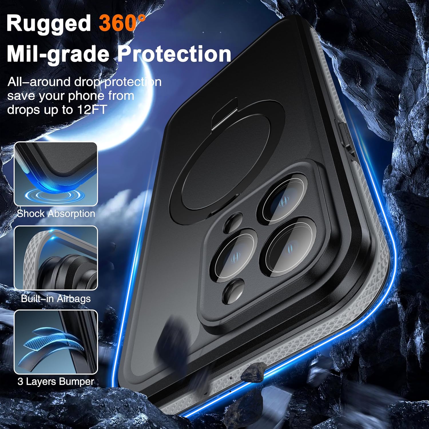 Oterkin for iPhone 14 Pro Max Case Waterproof,Magnetic Stand Phone Case with [Built-in Screen Protector & Camera Protector] [IP68 Waterproof] [Full Body Protection] Rugged Case for iPhone 14 Pro Max