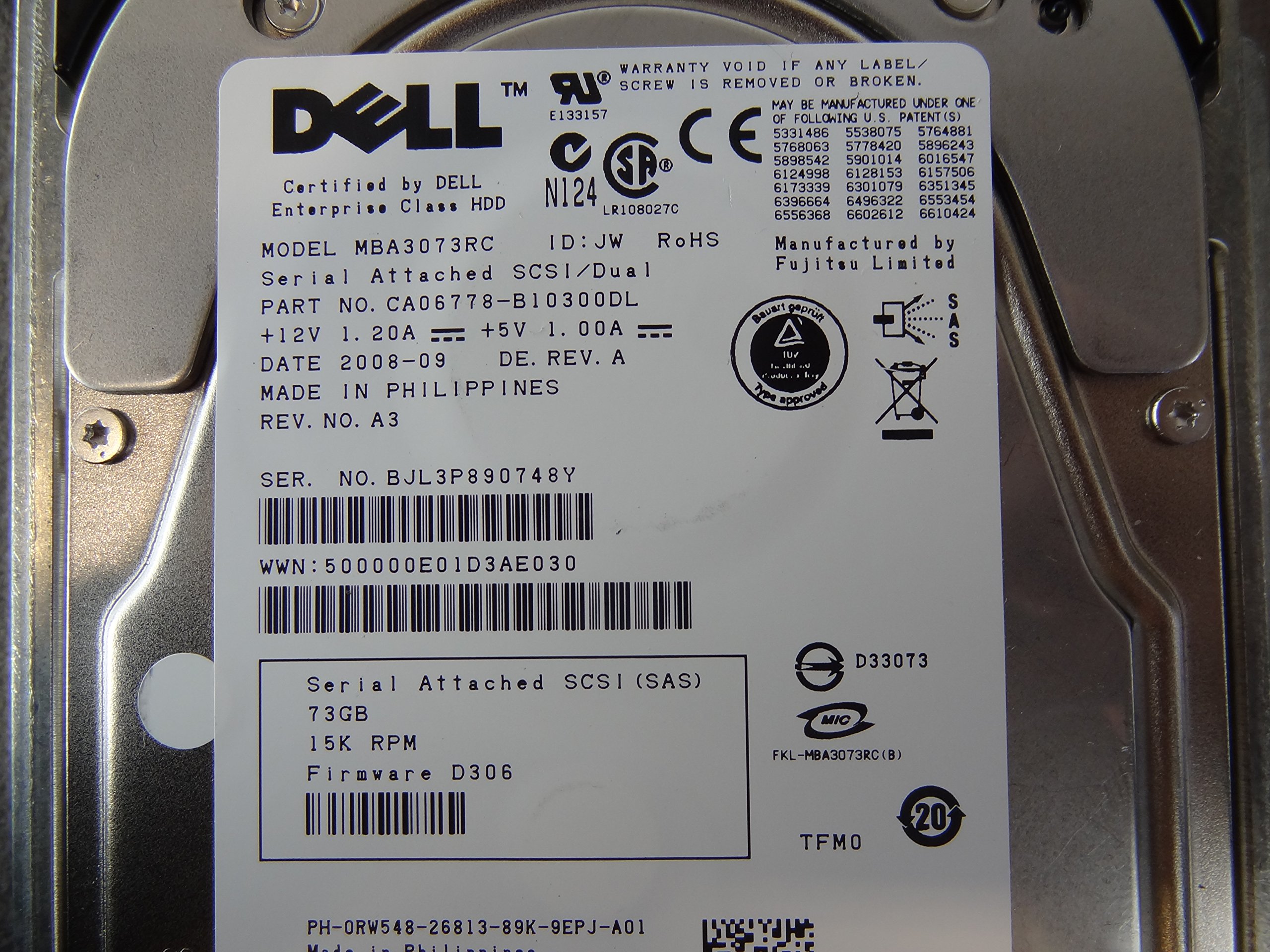 Dell RW548 73-GB 15K 3G 3.5 SP SAS w/F238F